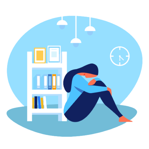 upset woman with her head down