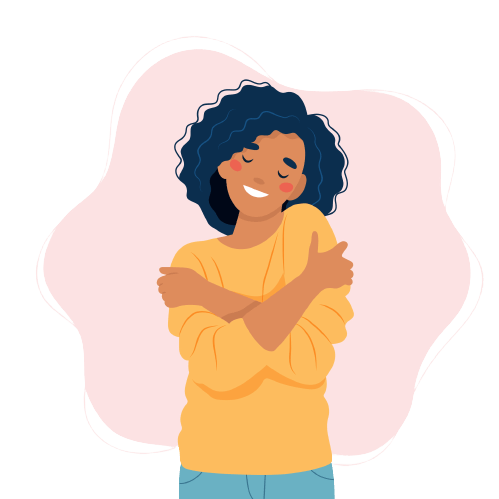 happy girl hugging herself