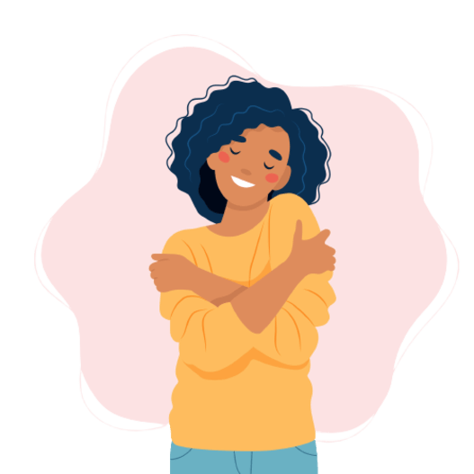 happy girl hugging herself