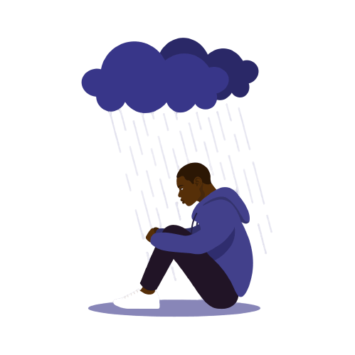 man sad with cloud over him