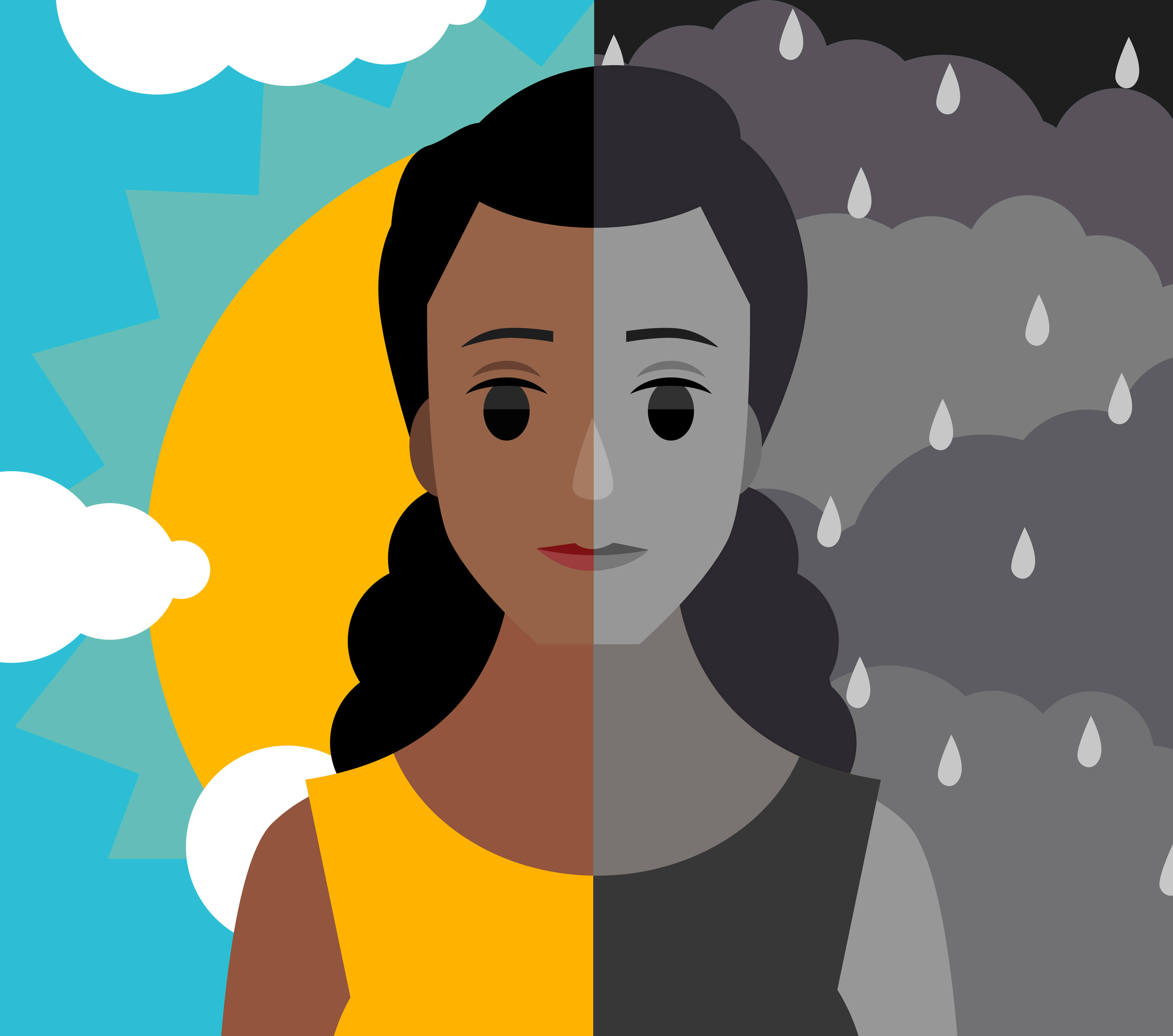 girl transforming from sad to happy